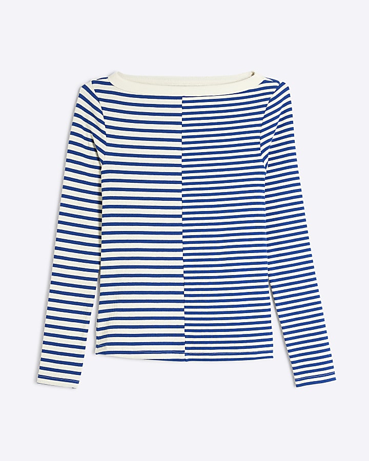 Blue Long Sleeve Striped T-Shirt