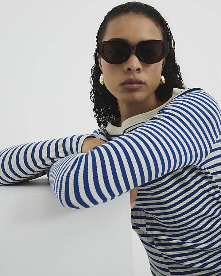 Blue Long Sleeve Striped T-Shirt