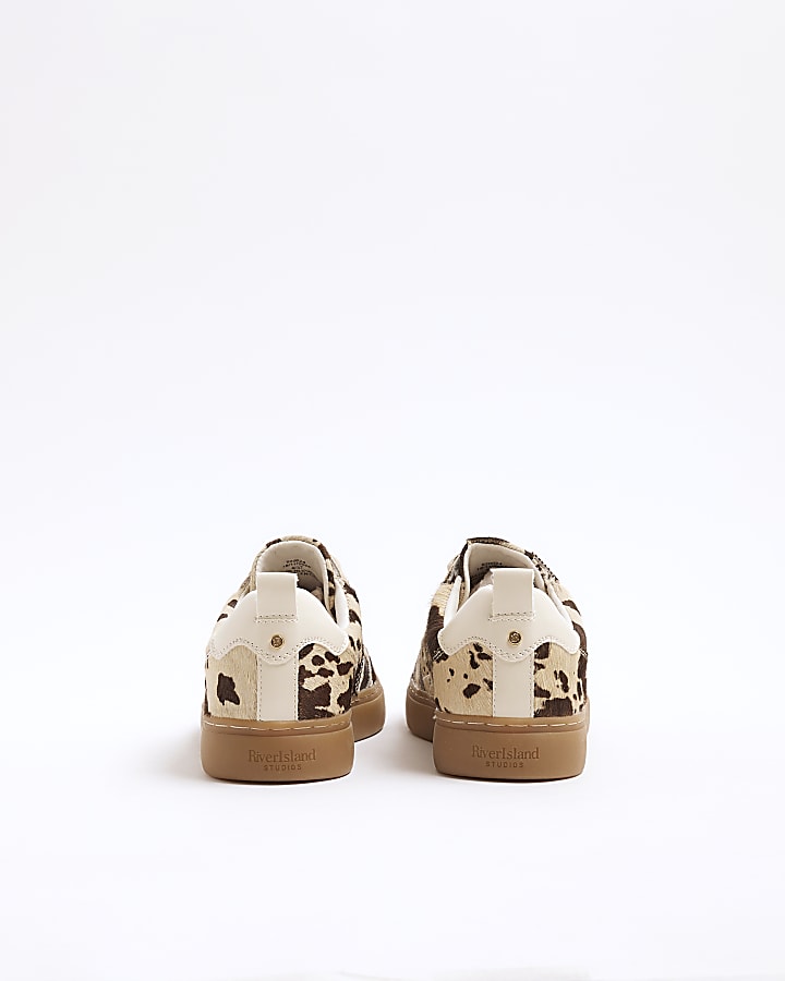 Brown Cow Print Lace Up Trainers