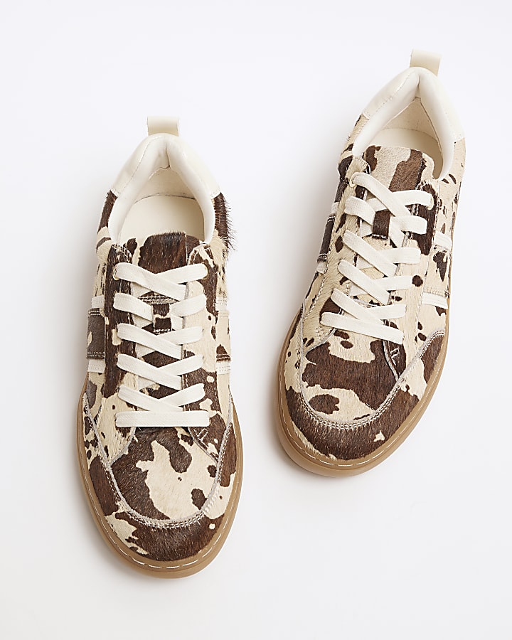 Brown Cow Print Lace Up Trainers