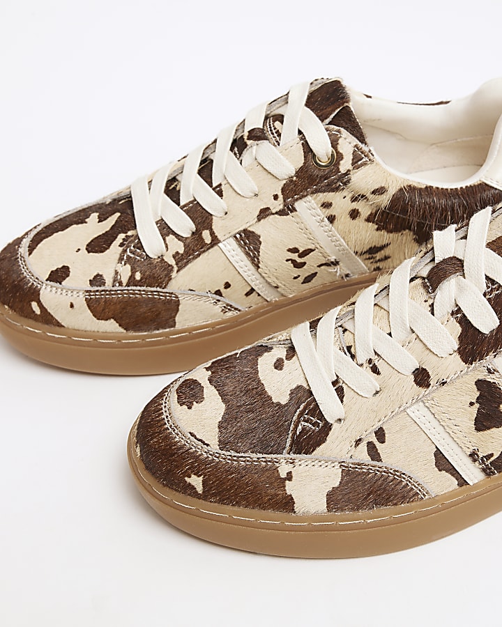 Brown Cow Print Lace Up Trainers