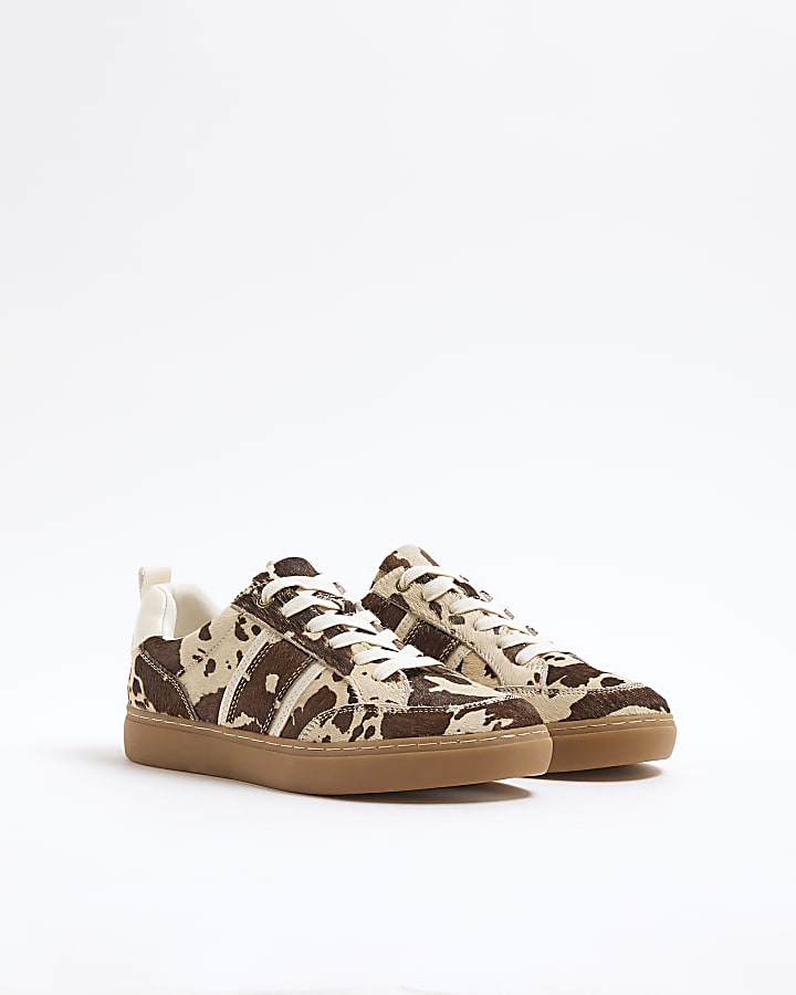 Brown Cow Print Lace Up Trainers