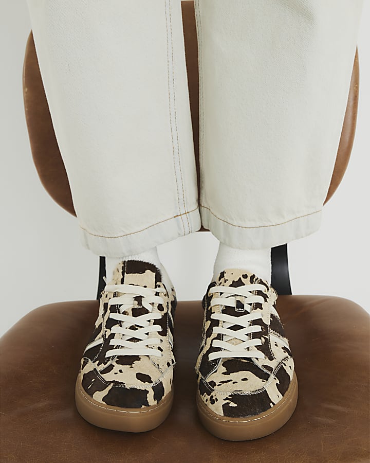 Brown Cow Print Lace Up Trainers