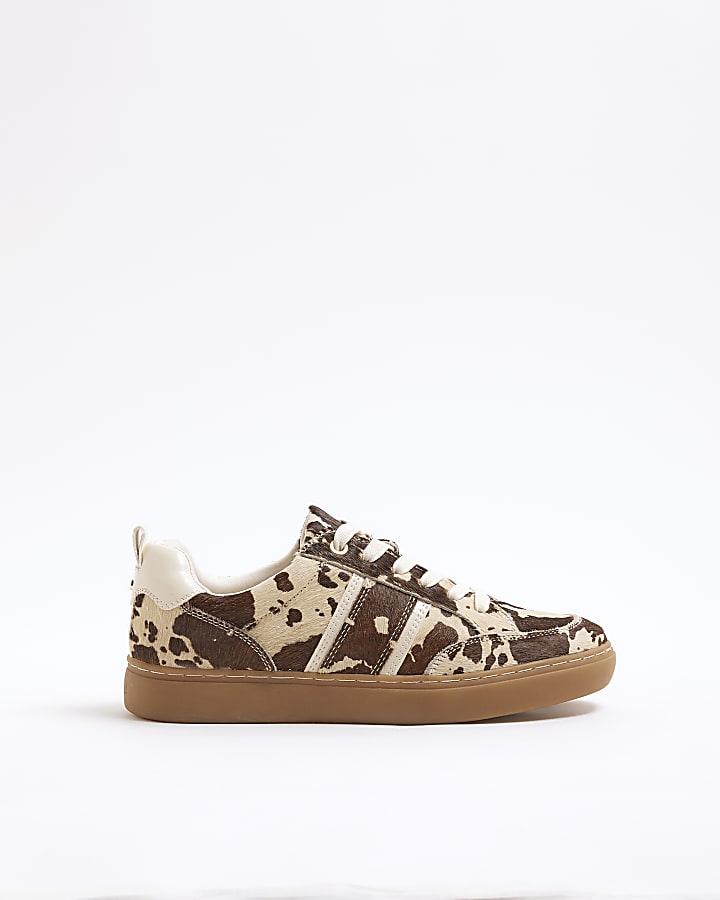 Brown Cow Print Lace Up Trainers