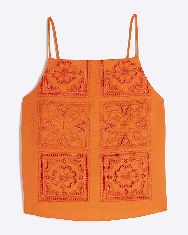 Orange Broderie Tank Top