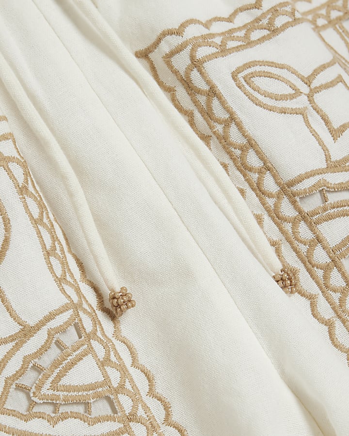 Cream Linen Blend Broderie Patchwork Shorts