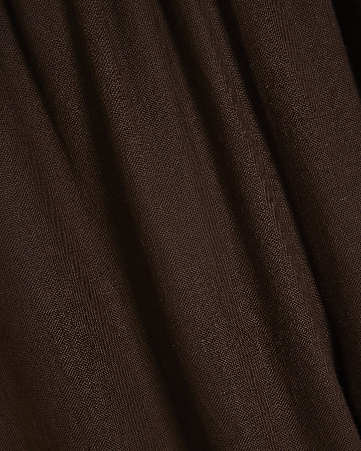 Brown Linen Blend Wide Leg Trousers