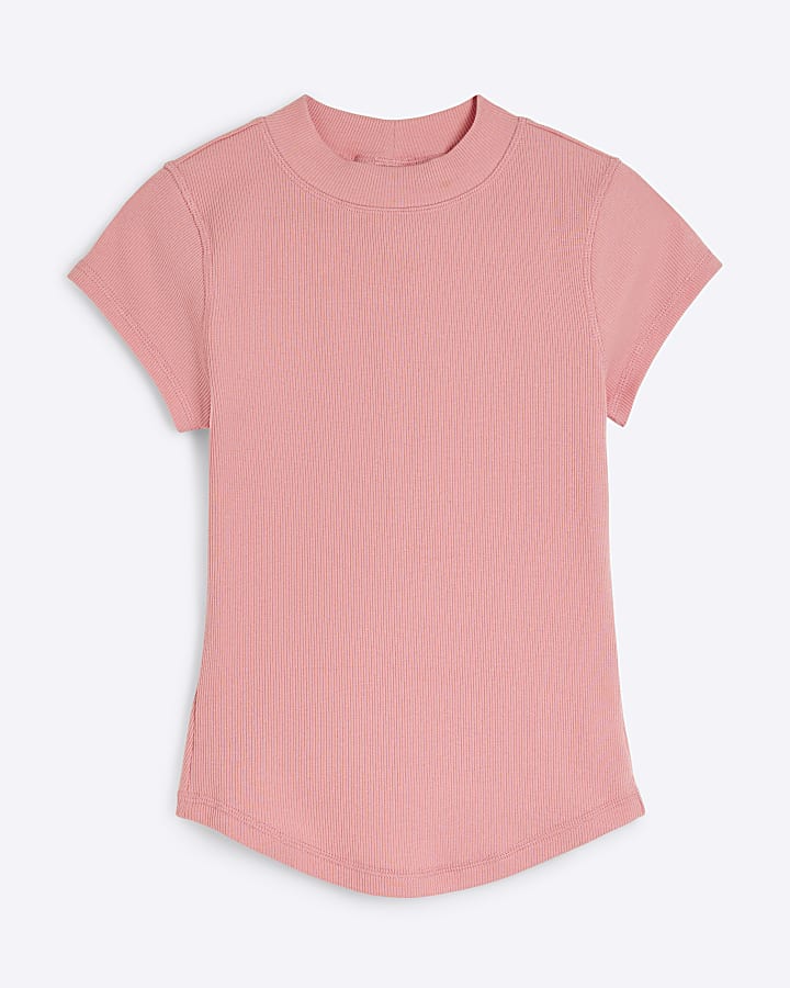 Pink Cap Sleeve High Neck T-shirt