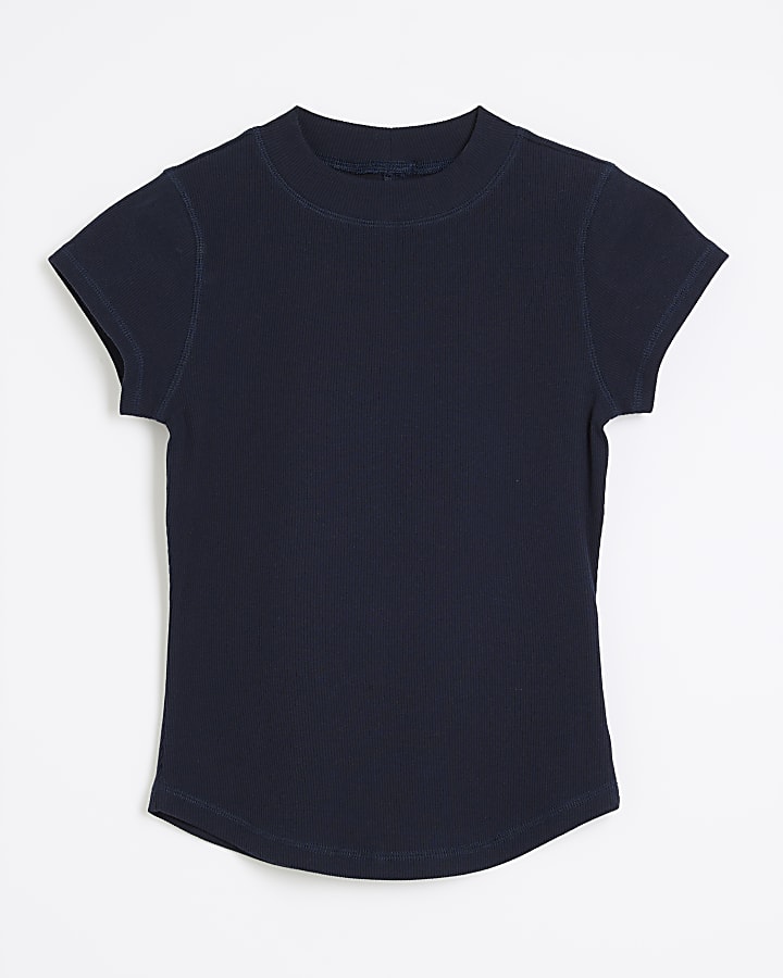 Navy Cap Sleeve High Neck Tee