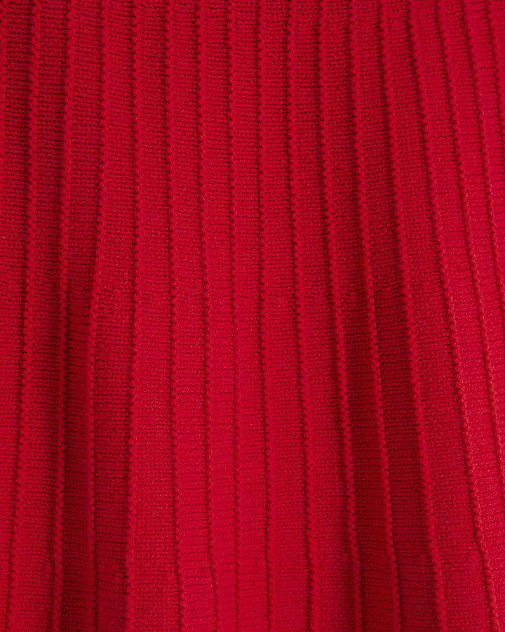 Red Pleated Knit Mini Skirt