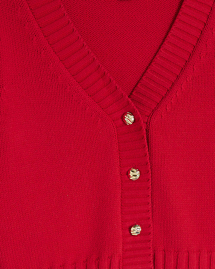 Red Cropped V Neck Cardi