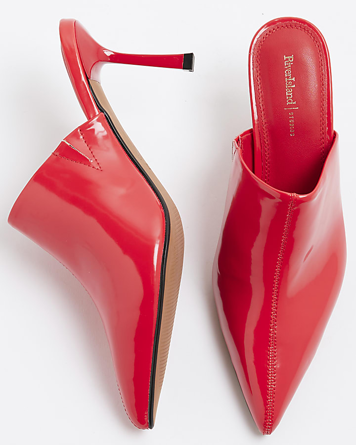 Red Pointed Patent Court Mule Heels