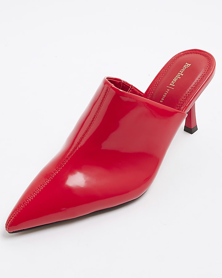 Red Pointed Patent Court Mule Heels