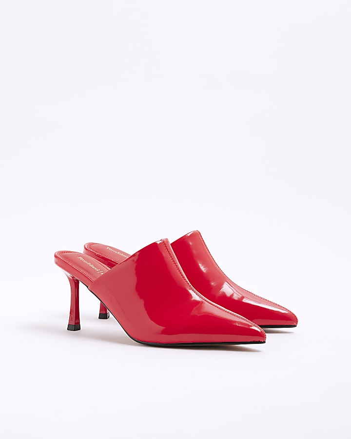 Red Pointed Patent Court Mule Heels