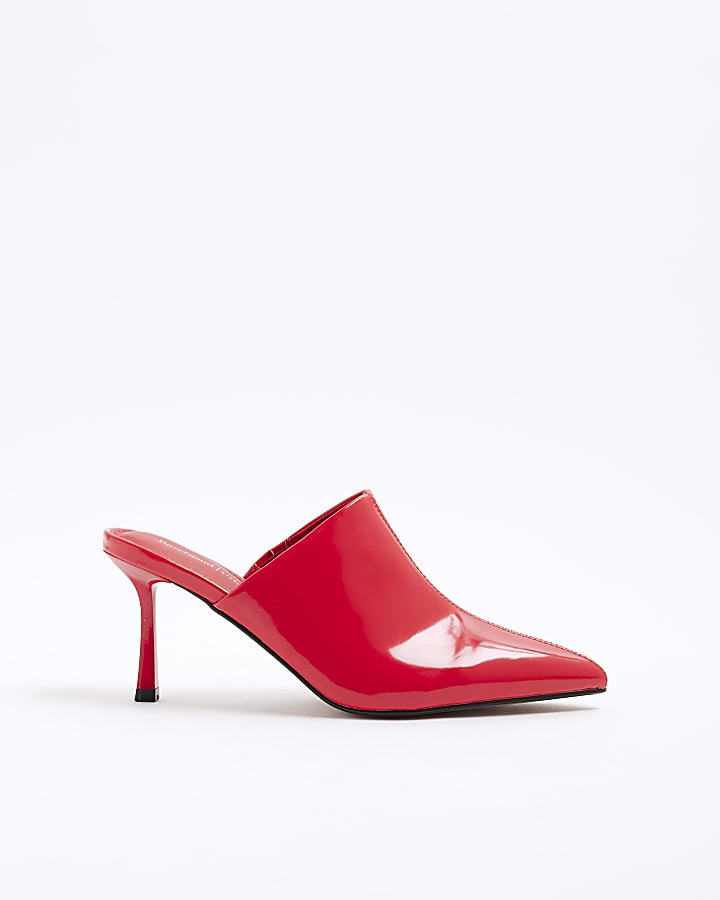 Red Pointed Patent Court Mule Heels