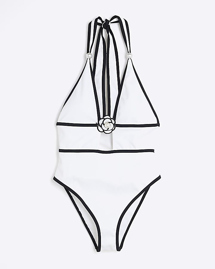 White Moulded Halter Neck Swimsuit