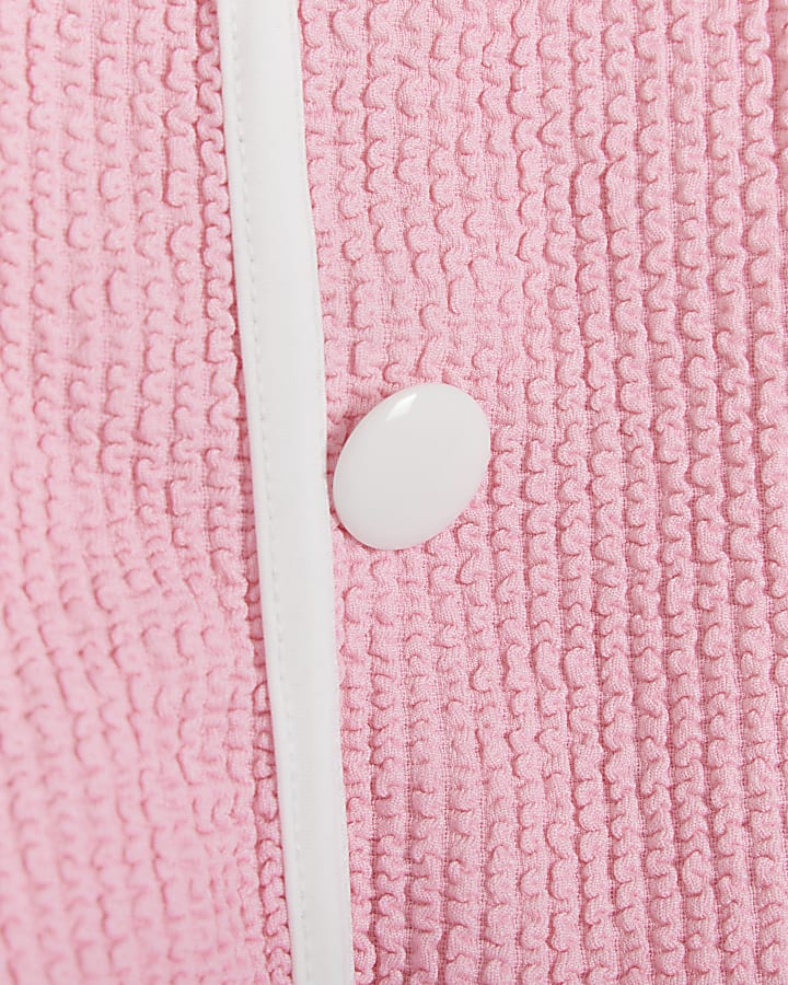 Pink Button Through Textured Bikini Top