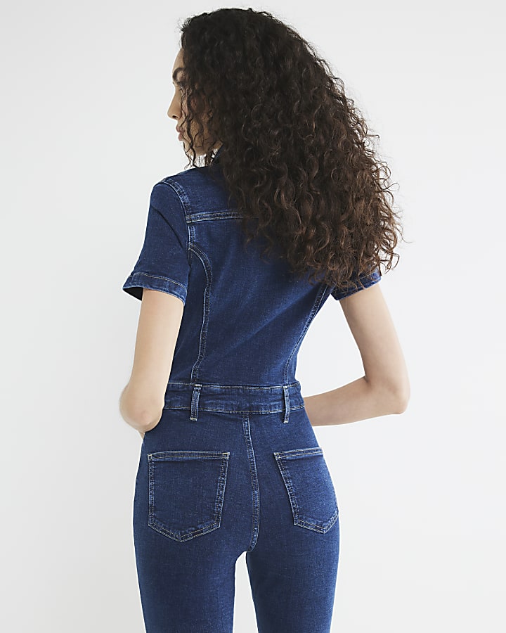 Blue Denim Flare Leg Jumpsuit