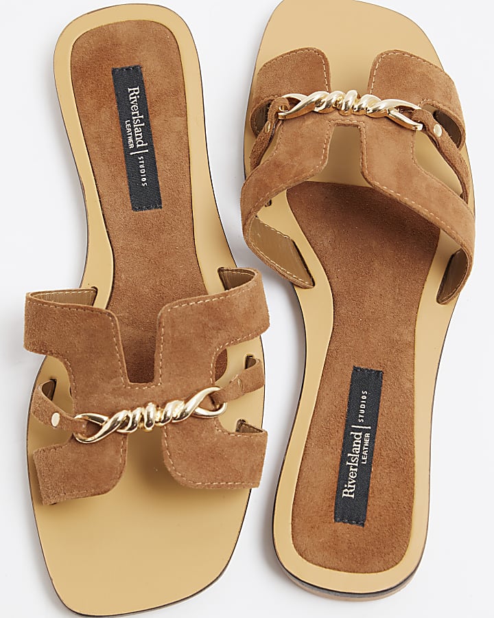 Brown Suede Cut Out Strap Sandals