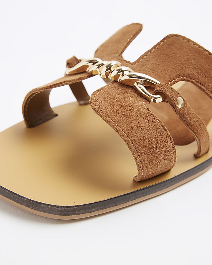 Brown Suede Cut Out Strap Sandals