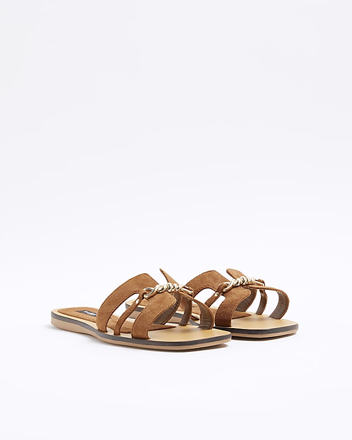 Brown Suede Cut Out Strap Sandals