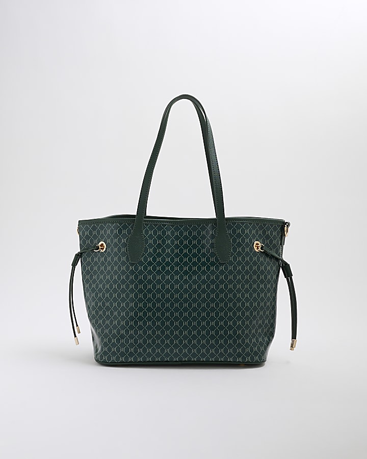 Green Monogram Side Tie Shopper Bag