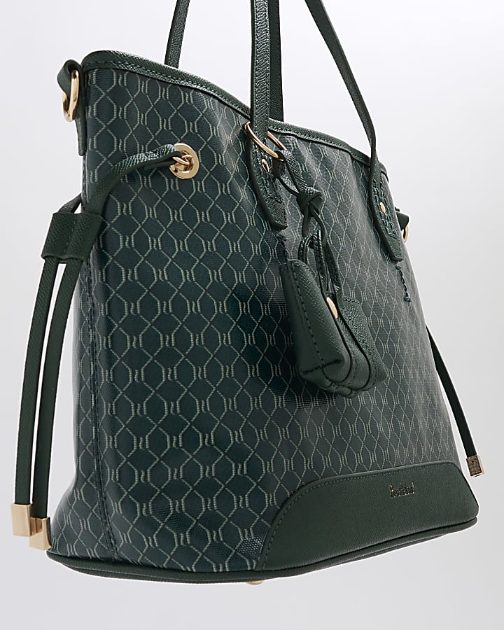 Green Monogram Side Tie Shopper Bag