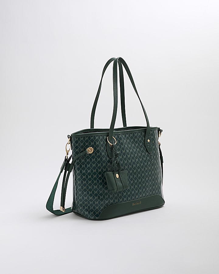 Green Monogram Side Tie Shopper Bag