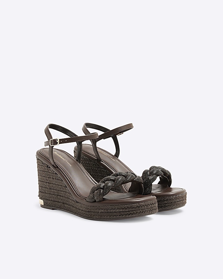 Brown Plaited Wedge Sandals