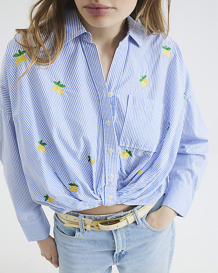 Blue Long Sleeve Striped Lemon Shirt