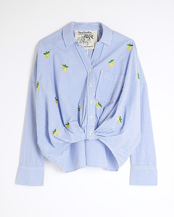 Blue Long Sleeve Striped Lemon Shirt