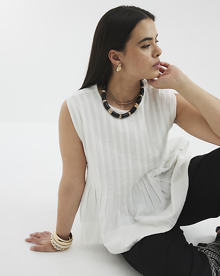 White Sleeveless Pleated Top