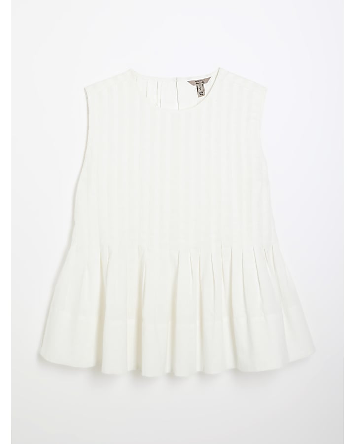 White Sleeveless Pleated Top