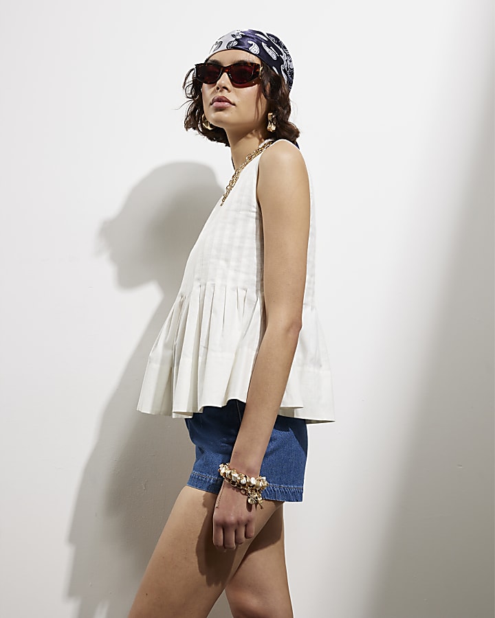 White Sleeveless Pleated Top