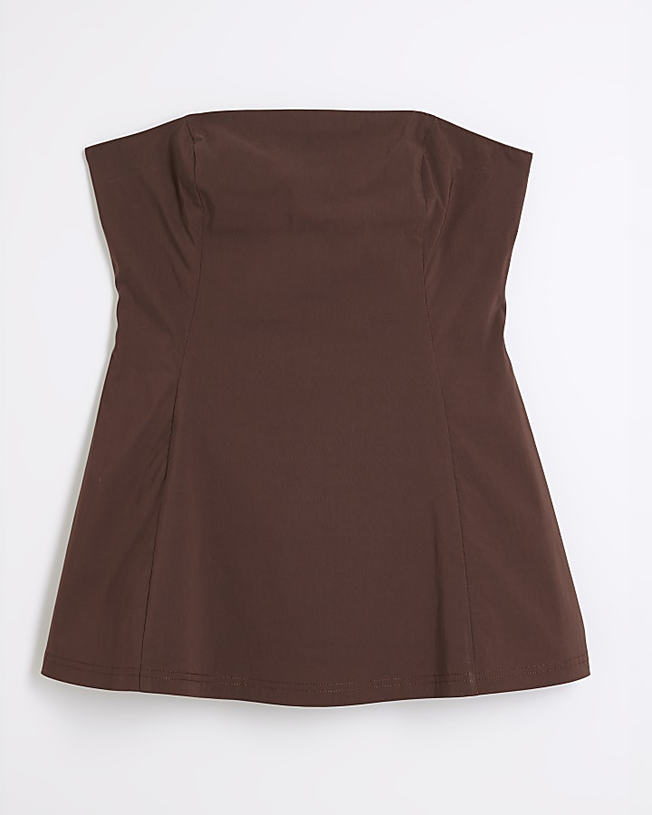 Brown Sleeveless Longline Bandeau Top