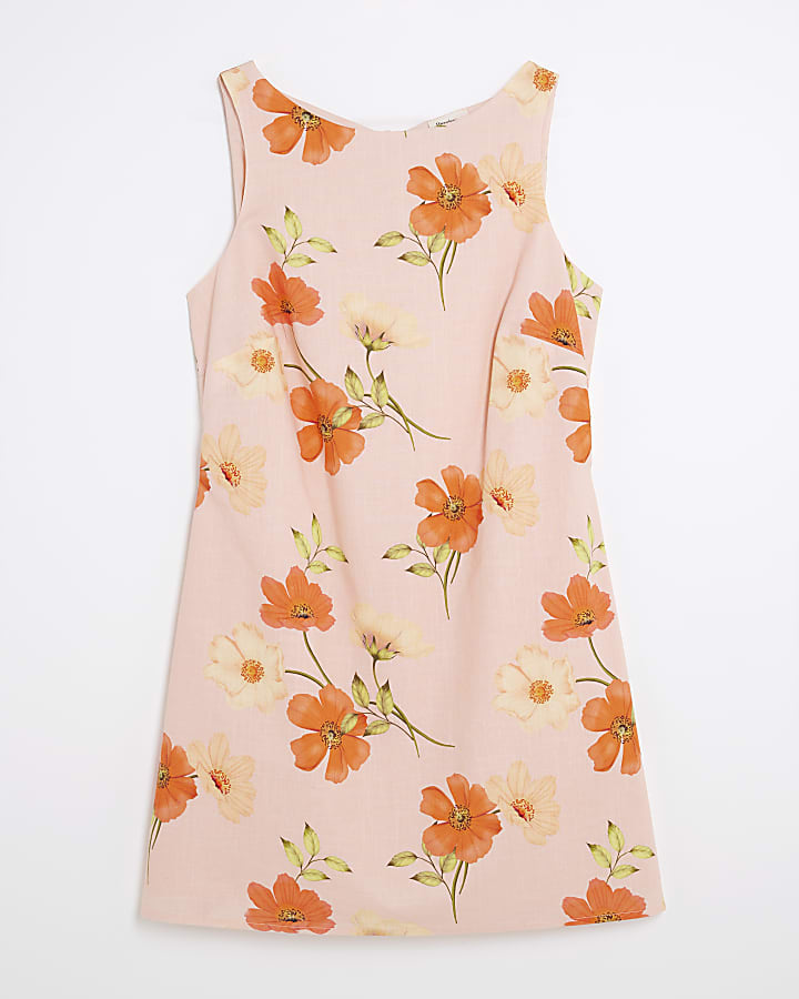 Pink Sleeveless Floral Mini Shift Dress