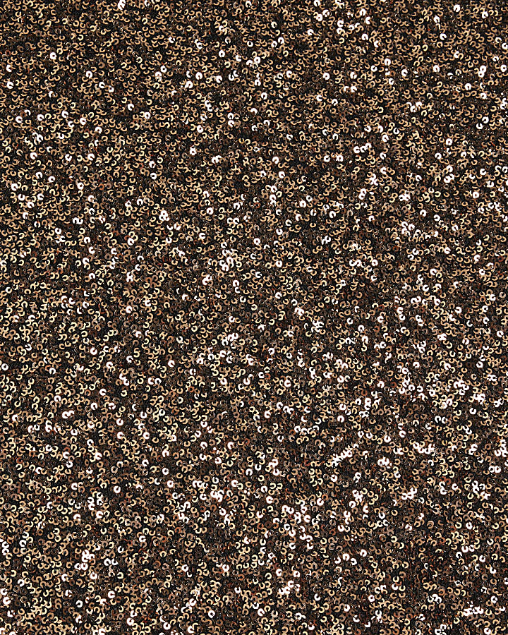 Brown Sequin Shoulder Padded Mini Dress