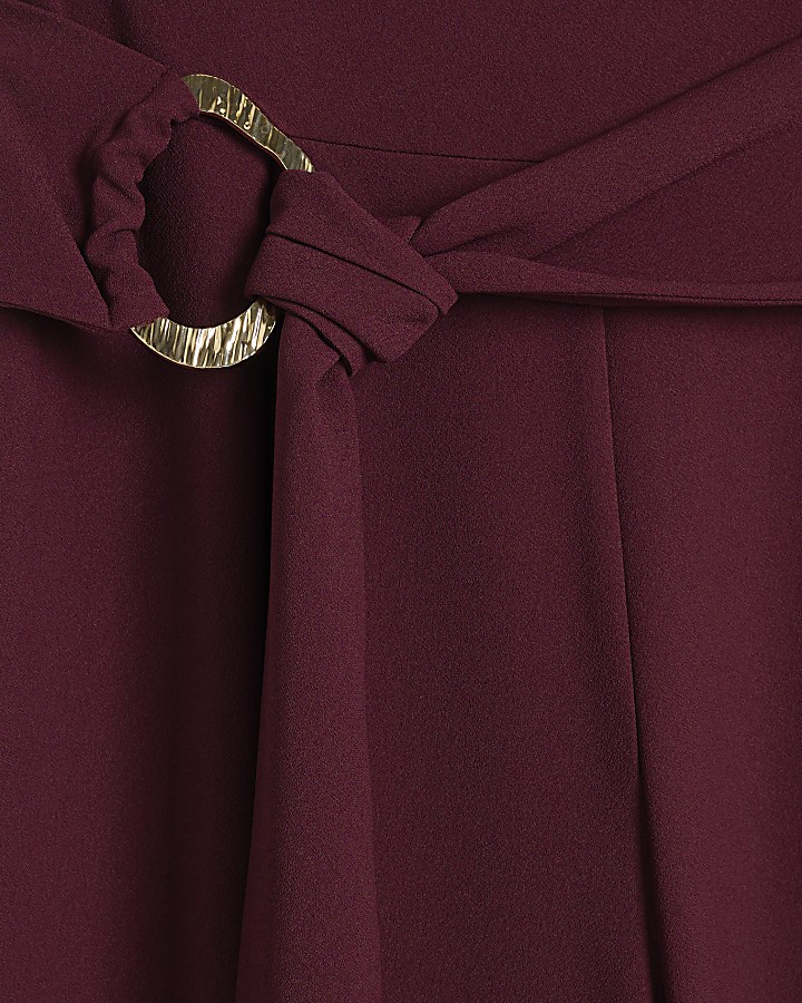 Purple Sleeveless Belted Jumpsuit