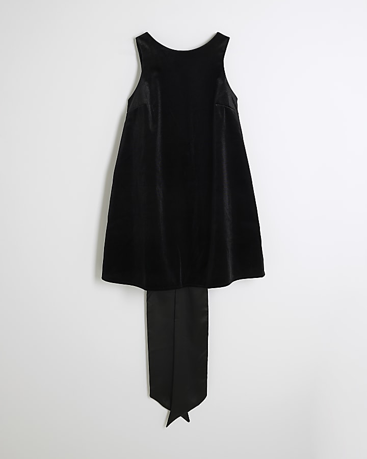 Black Velvet Sleeveless Bow Back Mini Dress