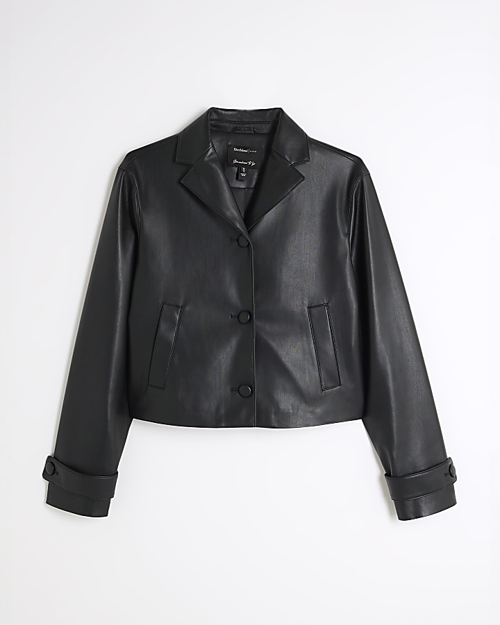 Black Faux Leather Blazer