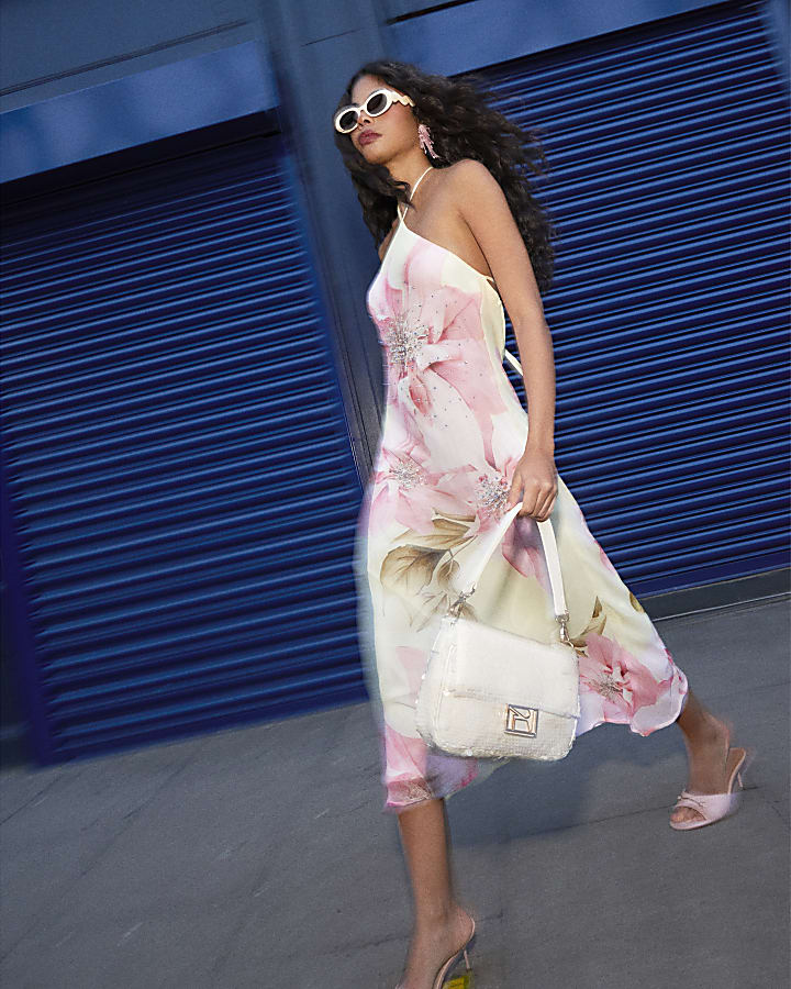 Yellow Halter Neck Floral Maxi Dress