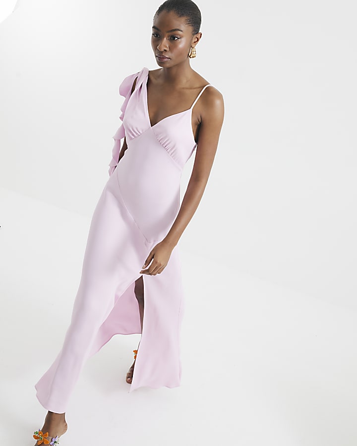 Pink Ruffle Slip Maxi Dress