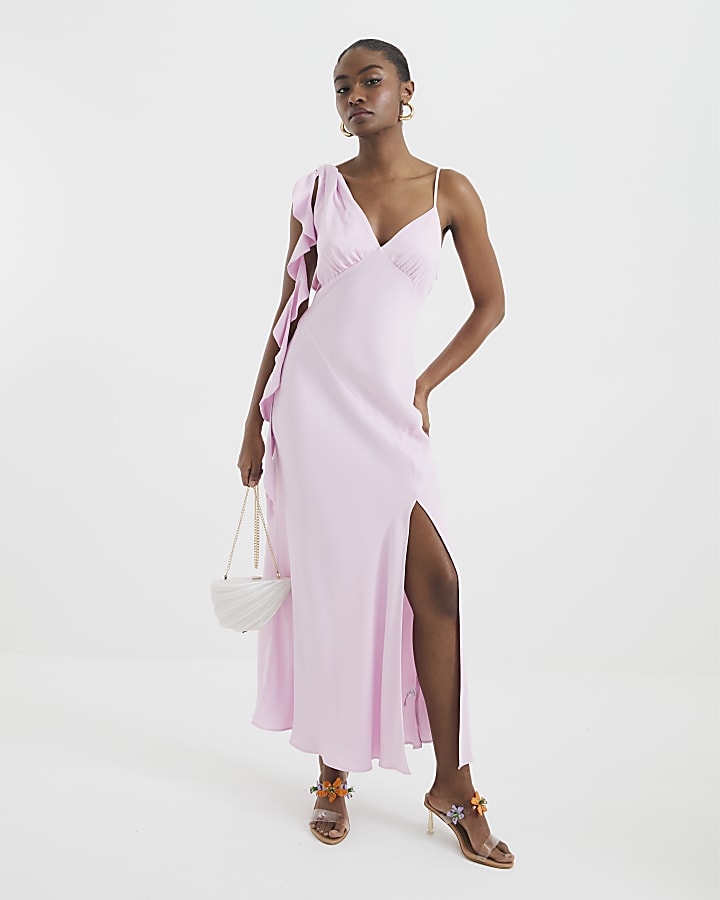 Pink Ruffle Slip Maxi Dress