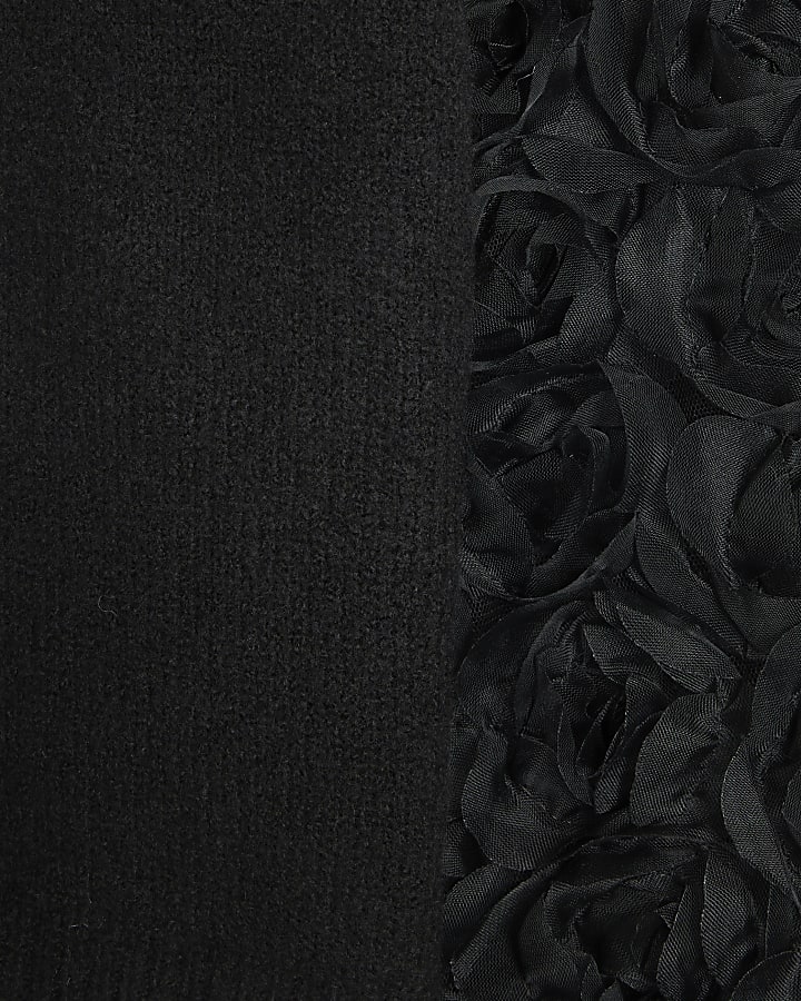 Black Long Sleeve 3D Floral Arm Jumper