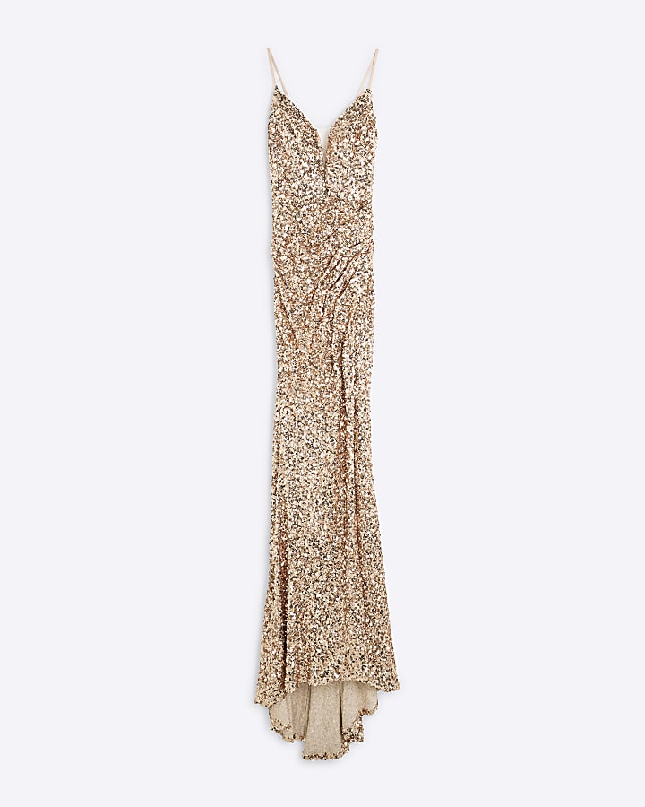 Rose Gold Sequin Maxi Slip Dress