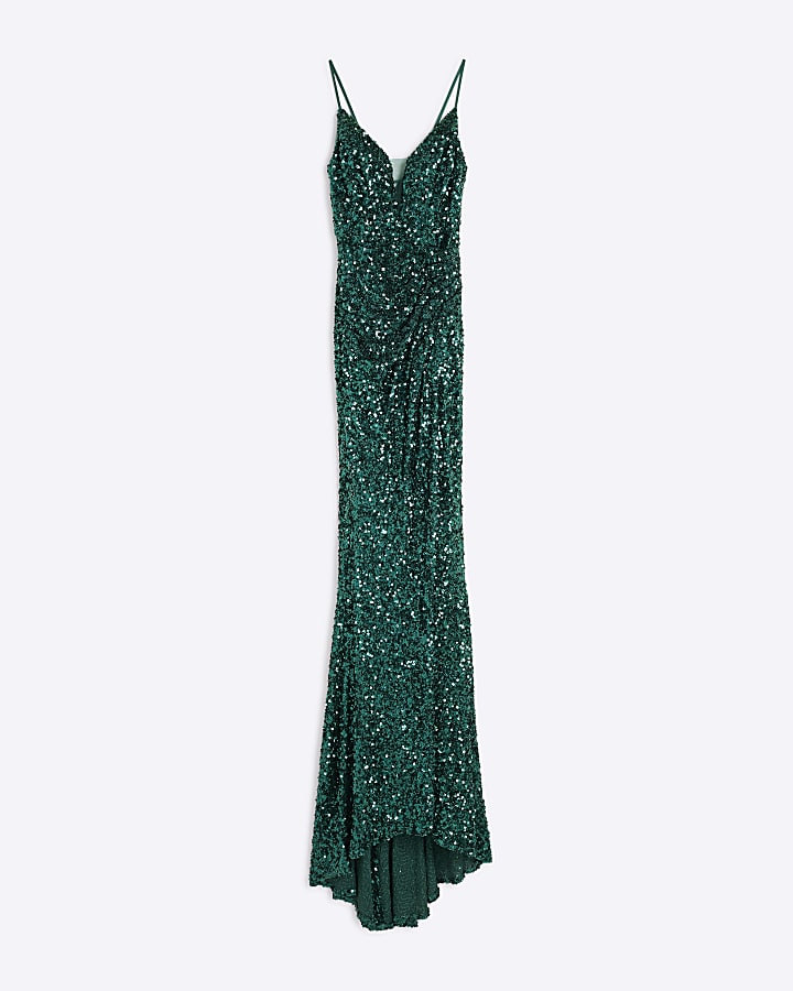 Green Sequin Maxi Slip Dress