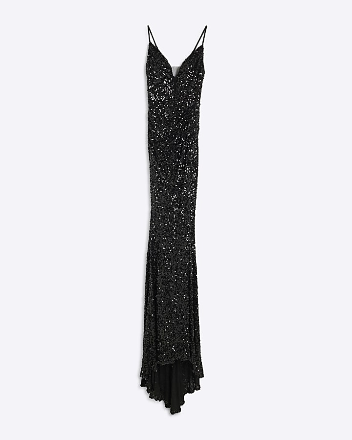 Black Sequin Maxi Slip Dress