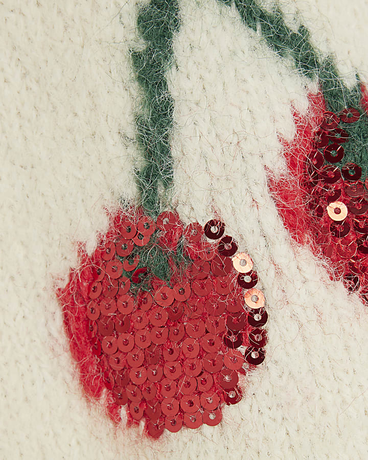 Cream Tie Front Knit Sequin Cherry Cardigan