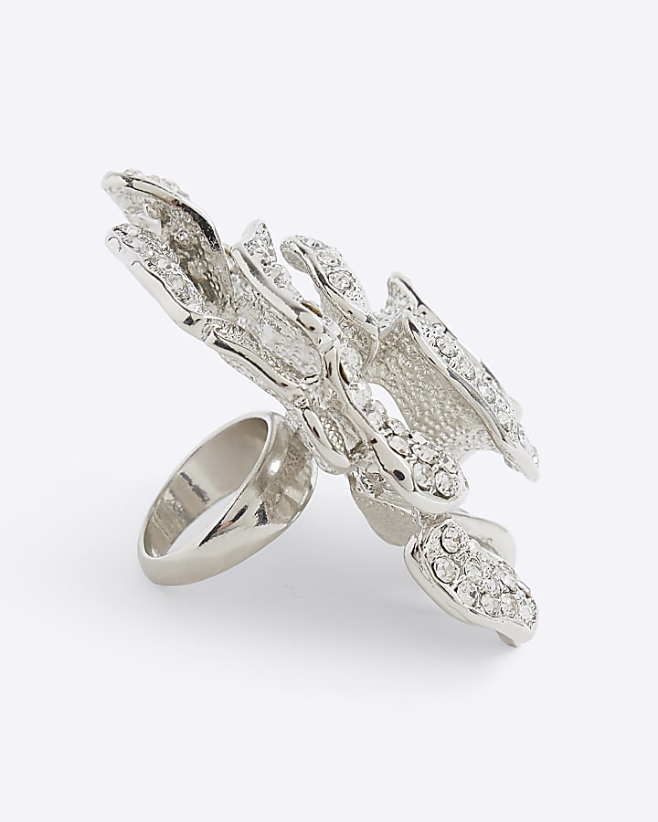 Premium Silver Crystal Flower Ring