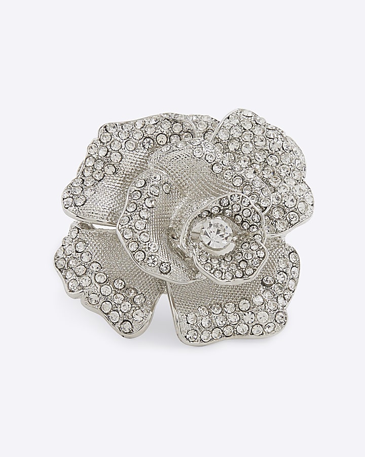 Premium Silver Crystal Flower Ring